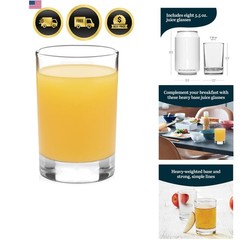 Fruit Juice Glasses, Heavy Base Glass Drinking Glasses Set of 8, Breakfast Ju…