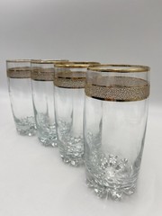 Lot Of 4 Vintage Drinking Glasses Heavy Bottom Gold Rim High Ball