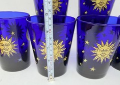 Vtg 90s 6 Libbey Celestial Cobalt Blue Glasses Sun Moon Stars Lowball Tumblers