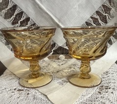 Fostoria Jamestown Champagne, Sherbet Amber Gold Boho Wedding 4” Glasses Set/8