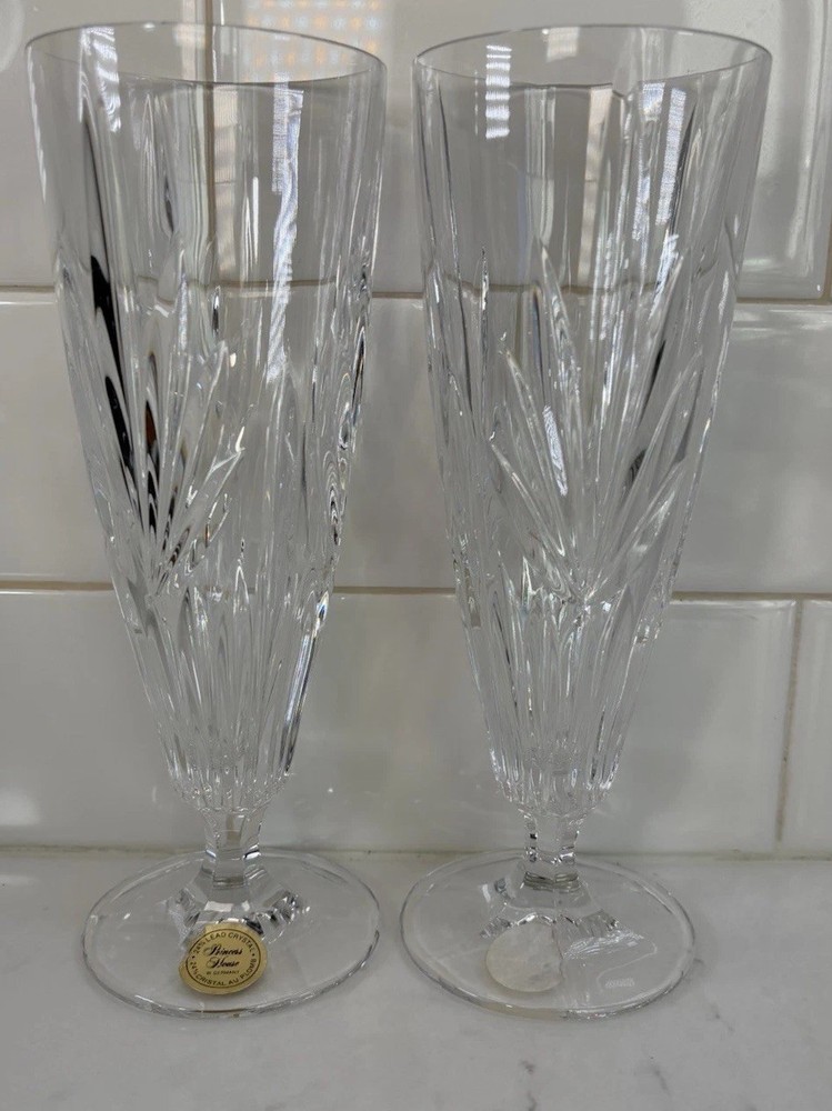 Set of 2 Princess House Royal Highlights 960 Cut Crystal Pilsner Glasses Goblets