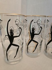 6 Vintage MCM 1950s Federal Glass Highballs Tribal Warrior or Primative Hunter