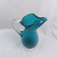 Vintage Turquoise Teal Blue Pitcher Set With 2 Cocktail Glasses