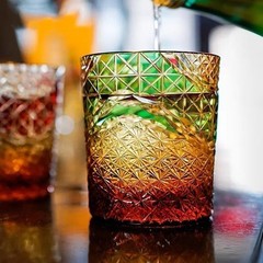 9oz Amber Green Edo Kiriko Whiskey Glass Crystal Glass Bourbon Glasses 270ml