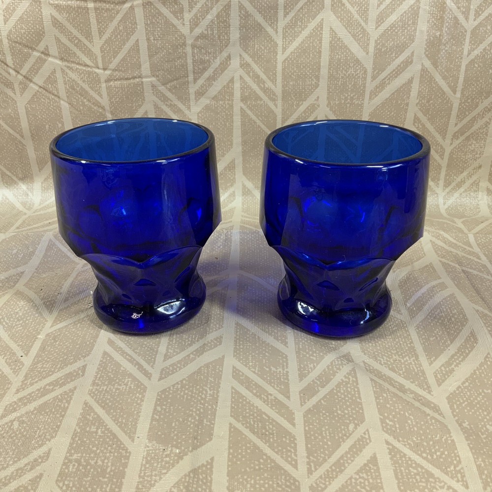 Vintage Viking Cobalt Blue Arlington Tumbler Drinking Glasses Set Of 2 EUC 4”