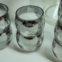 Vintage Vitreon Queens Lusterware Punch Bowl Set Silver Fade S. Sigety Roly Poly