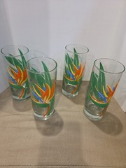 Vintage Bird of Paradise Drinking Glasses Tumblers Highballs – Set of 4 MINT
