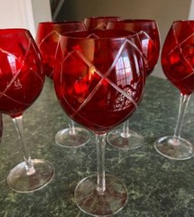 (1) PIER 1~RED~RUBY~9″ DIAMOND ETCHED BALLOON WATER GLASS~GOBLET~GLASSWARE~EXC