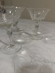 Vintage Glass Set of 3 Etched Goblets Cornflower & Palm Leaf Design