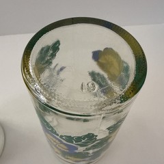 Vintage MCM Anchor Hocking Blue & Yellow Pansy Jelly Jar Tumbler Glass 6” H