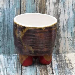 1Pc Modern Handmade Ceramic Mug No Handle Hand Painted Pottery Red Cup With Feet