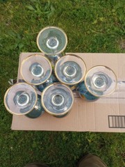 Murano Prezioni Italian Wine Glasses Blue/W 24k Hand Applied Accent Set Of 6 New