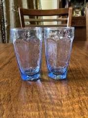 Pair Of Libbey Chivalry Blue 5 1/4″ Glass 12 Oz Flat Tumblers