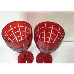 Red Cut Crystal Goblet Wine Glasses – Set of 2 Crystal Goblet Wine Glasses