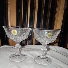 RCR Italian Crystal Cut Glass Goblets, Clear Decorative Round Set of 2