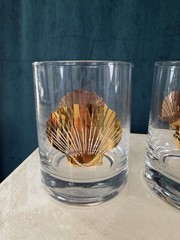 Set of 2 Clear Gold Decorative Rocks Glasses Shell Pattern, 4″ x 3.25″
