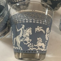 MCM Hazel Atlas Blue White Cocktail Glasses Low Ball Set Of 5 Arabian Knight 6oz