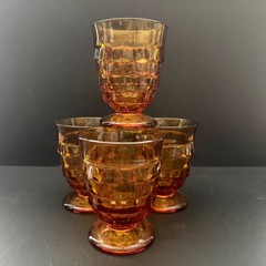 Vintage Indiana Glass Whitehall Amber Footed Tumbler – Set of 4