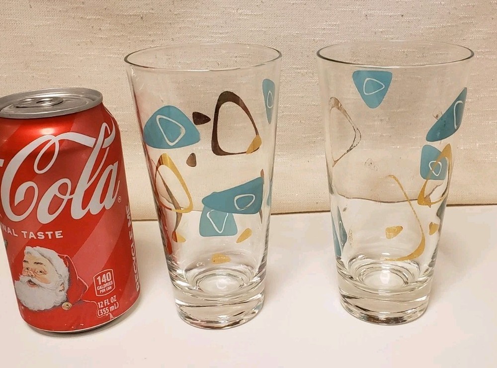 Federal Glass Set Of 2 Amoeba Boomerang Tumblers. 5-5/8″ High .