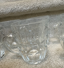 Lot of 6 Vintage Arcoroc France Britannia Beer Mugs Thumbprint Clear Glass 5″