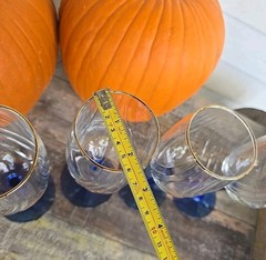 Set of 4 LENOX Cobalt Blue Stem Wine Glasses Clear Draped Swag Bowl Gold Trim