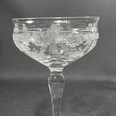 4 Bryce 350-4 Champagne Sherbet Glasses Etched Band Bow & Floral Swag 5-1/4″
