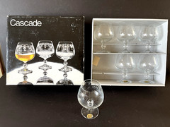 Cascade Bohemia Czech Engraved Crystal Brandy Glasses Floral Scroll 8.4 Oz 6 NIB