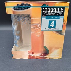 Vtg 90s Corelle Coordinates Blue Hearts 16 Oz Glasses Set of 4 NOS Cottagecore