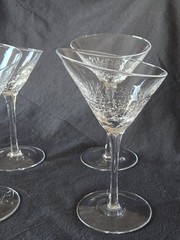 Pier 1 Slanted Clear Crackle 7 1/4″ Martini Glasses Set of 4 Reflections