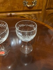 VTG 24 Crystal Glass Set Etched Berry Leaf Wine Goblet Champagne Sherry Portugal