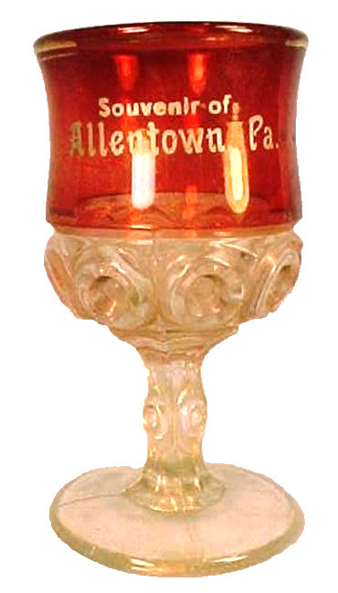 Allentown Pa Wine Goblet Co-Op Royal Ruby Stained Clear Glass EAPG Antique
