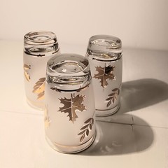 Vintage MCM Libbey Golden Leaf Glasses 4 1/2 inches High Set of 3