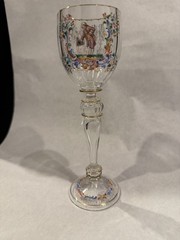 Lobmeyr Antique Hand Blown Crystal glass Enameled Gilded red wine Goblet 8 1/2″H
