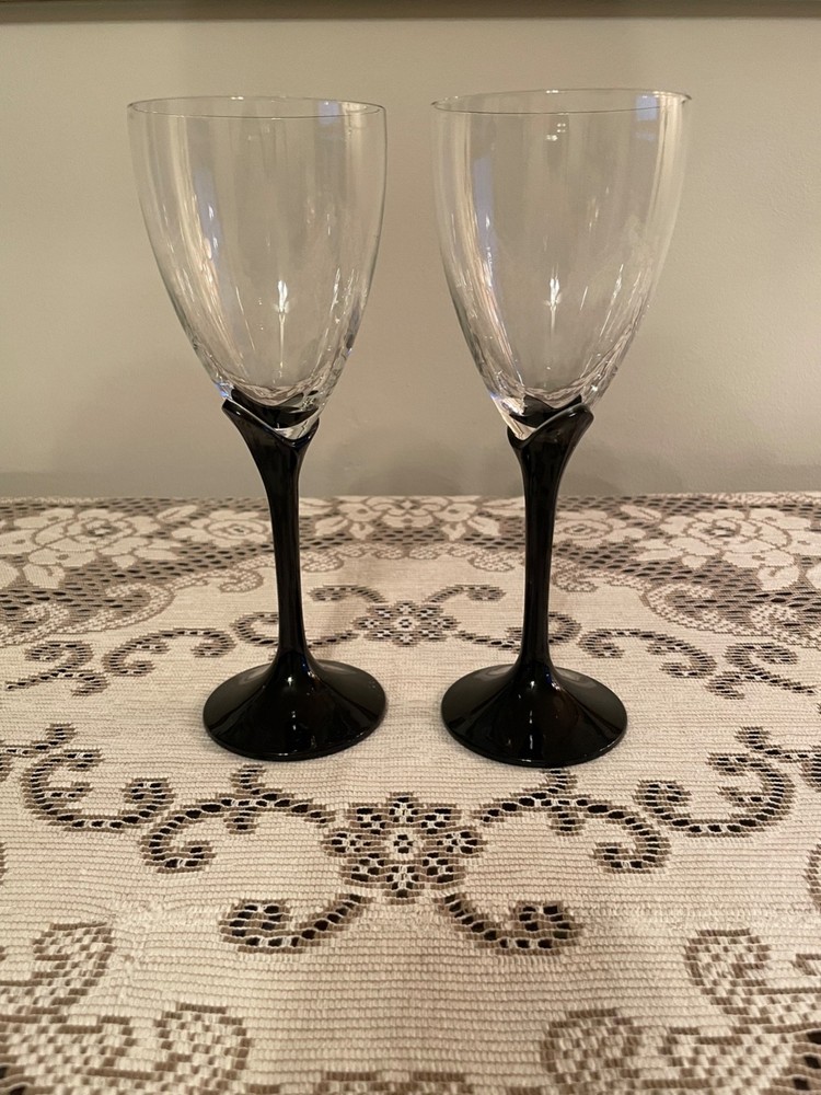 Vintage, Crystal, Alexandra Black Tulip, Champagne Flutes by Mikasa Set of 2