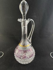 Ebeling and Reuss Hand-Blown German Crystal Decanter Set 8 Colorful Wine Glasses
