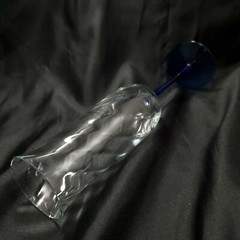 Imtrac Carousel Blue Champagne Flute 10in Clear Glass Swirl Optic Bowl Romania
