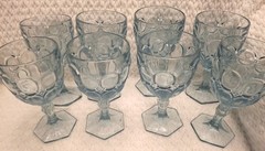 Set of 8 Fostoria Moonstone Light Blue Water Wine Glass Goblet 6.5″ Tall Vintage