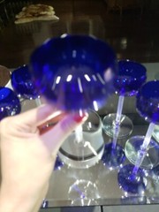 (7) «Rhine Wine» glasses 6″, Fostoria «Classic Cobalt Blue» clear stem 6011 RARE
