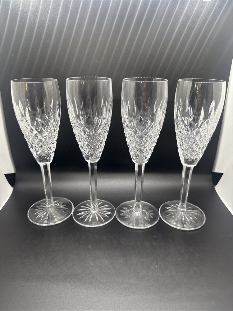 WATERFORD CASTLEMAINE CHAMPAGNE FLUTES Cut Lead Crystal Set Of 4