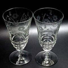 2 Rock Sharpe Floral Ice Tea Water Glasses 6.5″ botanical leaves vtg midcentury
