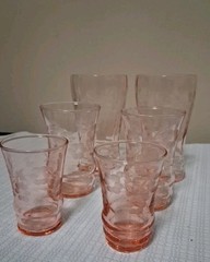 Vintage Pink Depression 2 Of Each Size Glasses With Floral Etching – Set Of 6