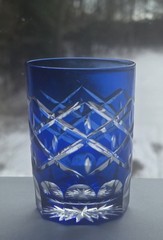 Vintage Cobalt Blue Bohemian Cut Glass Low Ball Glass 3.50″ high