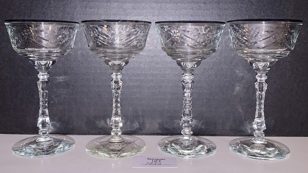 4 Rock Sharpe ARCTIC ROSE Glasses Cocktail Stemware Vintage
