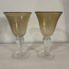 Artland IRIS Amber Bubble Glass Water Wine Goblet Glasses 8.5″ Tall Set of 2