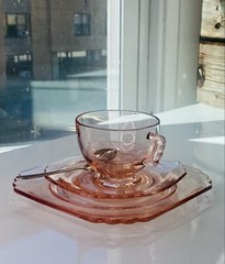 Mayfair Pink by FOSTORIA Cups Saucer And Salad Plate Set 12 Pieces –