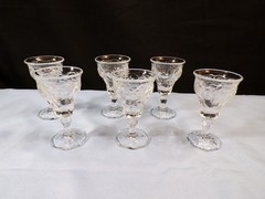 Set of 6 McKee Clear Glass Rock Crystal Cordials Small Wine Goblets