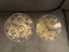 2 Tiffin La Fleur Mandarin Yellow Champagne Wine Glasses 6 1/4 Inch Butterfly