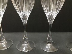 ROYAL CRYSTAL ROCK Solaris 3 Crystal Wine Glasses Cut Vertical Lines On Bowl