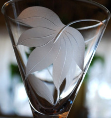 Vintage Set 4 FROSTED SWIRL CUT LEAF Crystal Water Goblets 8 1/8″ Midcentury Mod