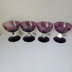 4 Amethyst Purple Sherbert Champagne Glasses 4″ Bryce Aquarius Pattern